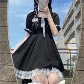 Gothic Lolita Dress Women Goth Harajuku Cute Lace Black Puff Sleeve Short Dresses School Jk Summer Girls